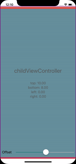 Safe area test view within a child view controller inside a small container